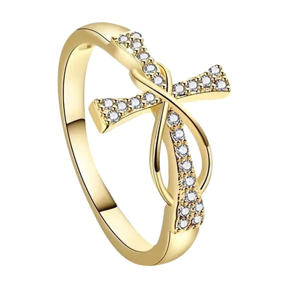 Infinity Cross Promise Ring for Women - Cubic Zirconia Stackable Wedding Band with Love Knot Design, Faith Hope Love Jewelry, Anniversary Gift