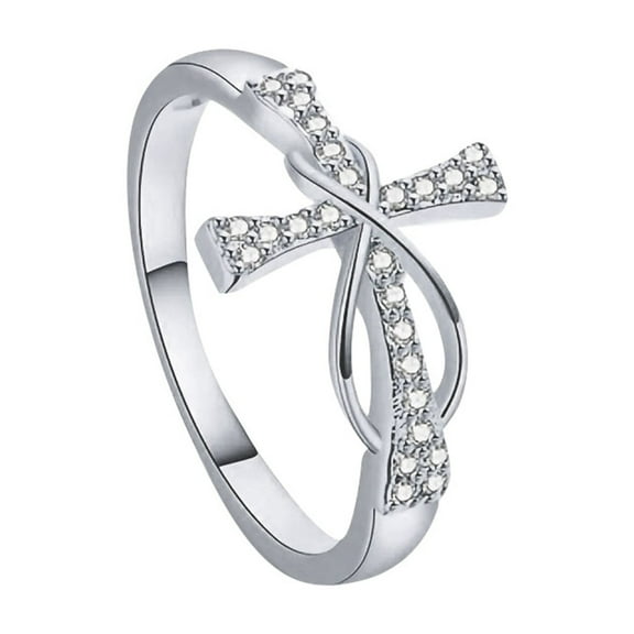 Infinity Cross Promise Ring for Women - Cubic Zirconia Stackable Wedding Band with Love Knot Design, Faith Hope Love Jewelry, Anniversary Gift