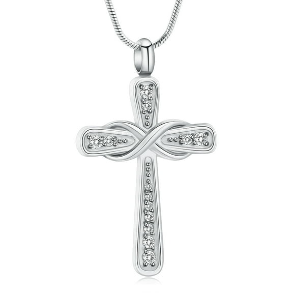 Infinity Cross Urn Necklace for Ashes for Women Men Religious Birthstone Cremation Jewelry Pendant Gifts for Ash Holder