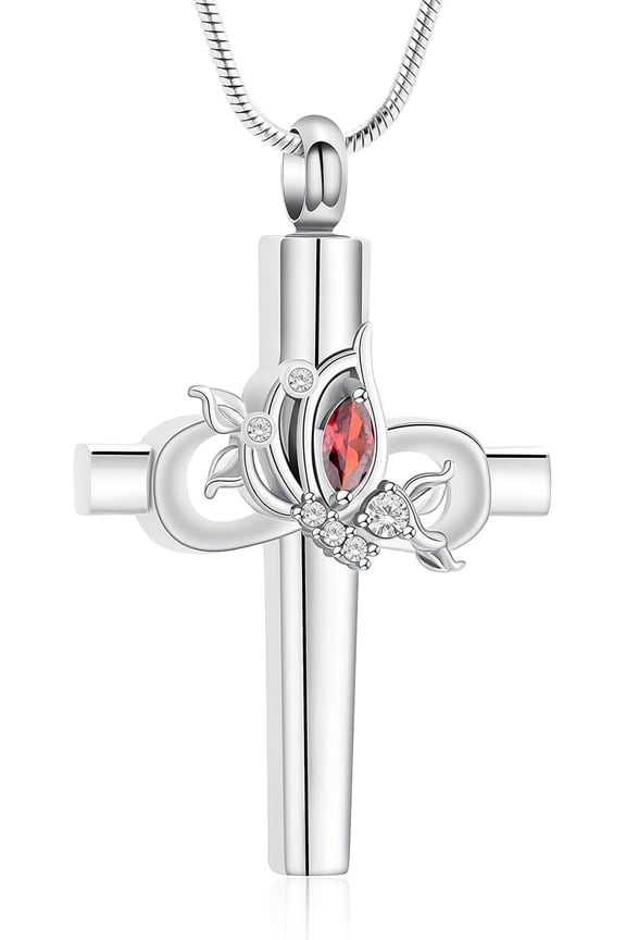 Infinity Cross Urn Necklaces for Ashes with Birthstone Cremation Jewelry for Women Men Cross Memorial Keepsake Ashes Necklace of Loved Ones