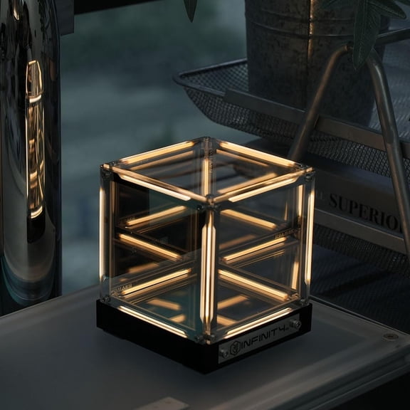 Infinity Cube Light, Infinity Mirror Cube 4D Acrylic LED Abyss Effect Touch Switch Dimmable Rechargeable Mood Night Light for Gaming Desk Office Bedroom Futuristic Decor