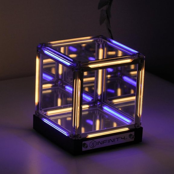 Infinity Cube Light, Infinity Mirror Cube 4D Acrylic LED Abyss Effect Touch Switch Dimmable Rechargeable Mood Night Light for Gaming Desk Office Bedroom Futuristic Decor
