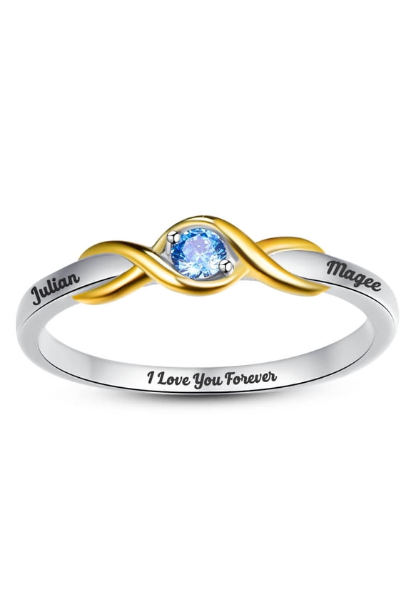 Infinity Custom Rings Simulated Birthstone 925 Sterling Silver Engraved Rings for Women