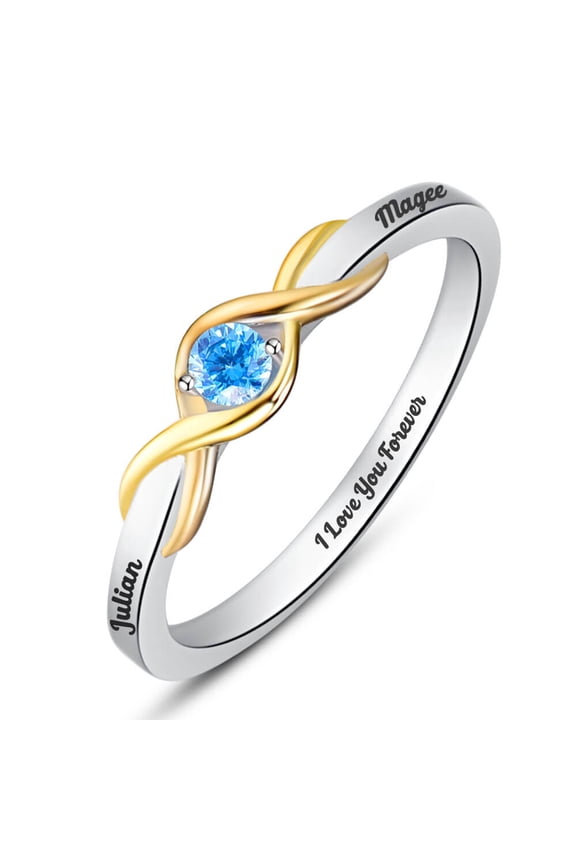 Infinity Custom Simulated Birthstone Rings 925 Sterling Silver Engraved Rings Customized Name Ring for Women Eternity Wedding Band