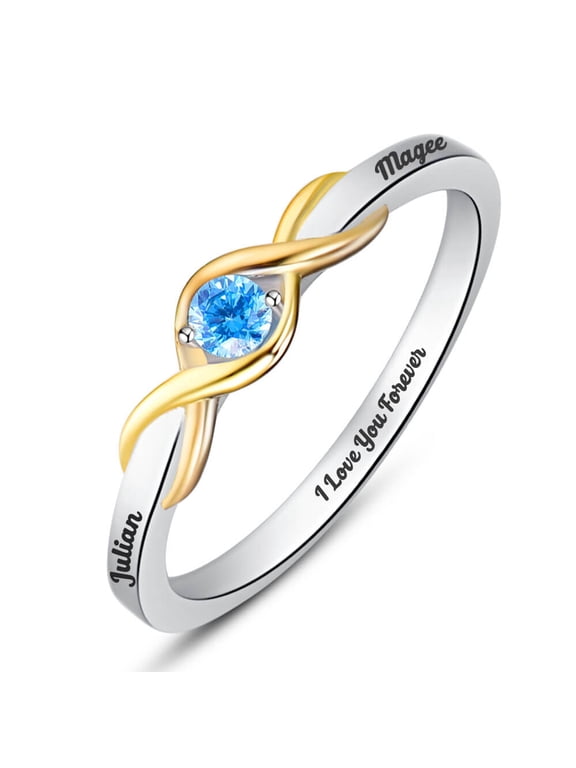 Infinity Custom Simulated Birthstone Rings 925 Sterling Silver Engraved Rings Customized Name Ring for Women Eternity Wedding Band