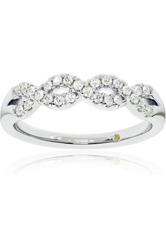 Infinity Diamond Ring Band for Women | Real 10K White Gold Lab Grown Diamond Wedding Band, and Diamond Stacking Ring | 1/4 Carat Certified GH VS/SI Diamond Band | Size 6.5