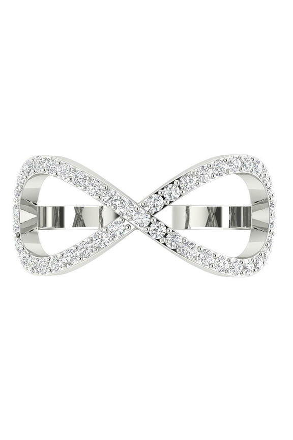 Infinity Diamond Ring, Pave Set Diamond Engagement Ring, Wedding Anniversary Ring, 1.6 Ct Simulated Diamond, 14K White Gold Plated