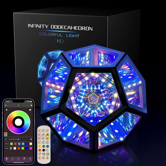 Infinity Dodecahedron Gaming Light, Cool RGBW Led Desk Table Lamp Light for Bedroom Gaming Room Decor, Unique Colorful Mood Changing Ambient Night Lighting lamp Adult Men Birthday Gift