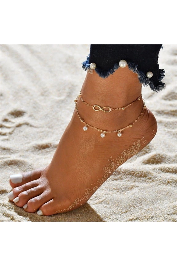 Infinity Double Layer Pearl Anklet