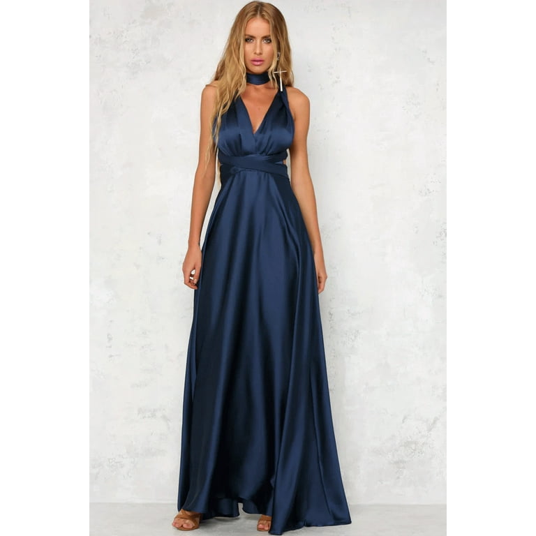 Infinity Dresses for Bridesmaids,Wedding Guest Dresses for Women,Plus Size  Wrap Dress Long Maxi Convertible Multiway Dresses, Blue-L
