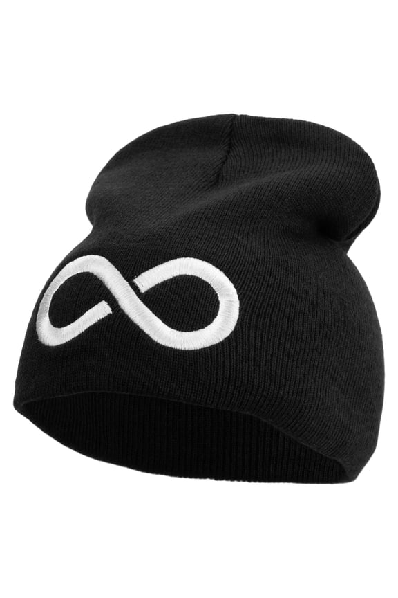Infinity Embroidered 8 inch Acrylic Short beanie - Black OSFM