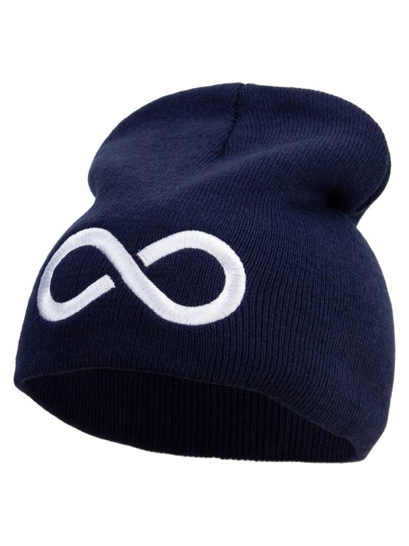 Infinity Embroidered 8 inch Acrylic Short beanie - Navy OSFM