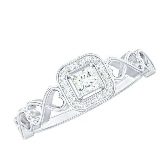 Rosec Jewels Infinity Engagement Ring with Diamond for Women, Designer Diamond Ring (1/4 CT, HI-SI Quality), 18K White Gold, US 5.00