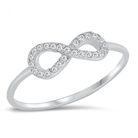Infinity Forever Clear Cubic Zirconia Ring .925 Sterling Silver Band White Jewelry Female Size 7