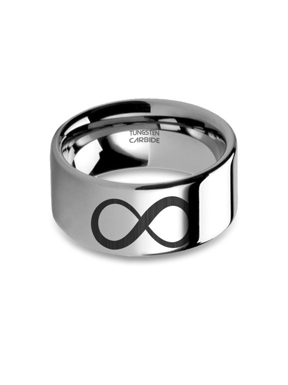 Infinity Forever Symbol Engraved Silver Tungsten Carbide Ring, 10mm, Size 10