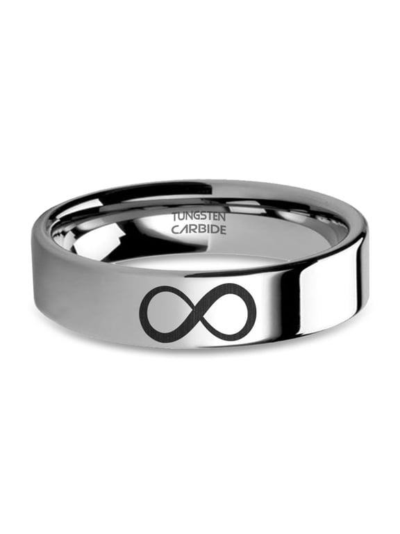 Infinity Forever Symbol Engraved Silver Tungsten Carbide Ring, 6mm, Size 8.5