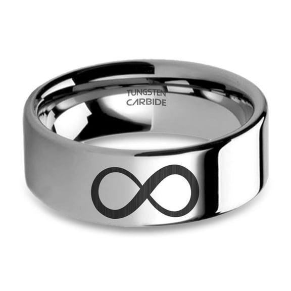 Infinity Forever Symbol Engraved Silver Tungsten Carbide Ring, 8mm, Size 12