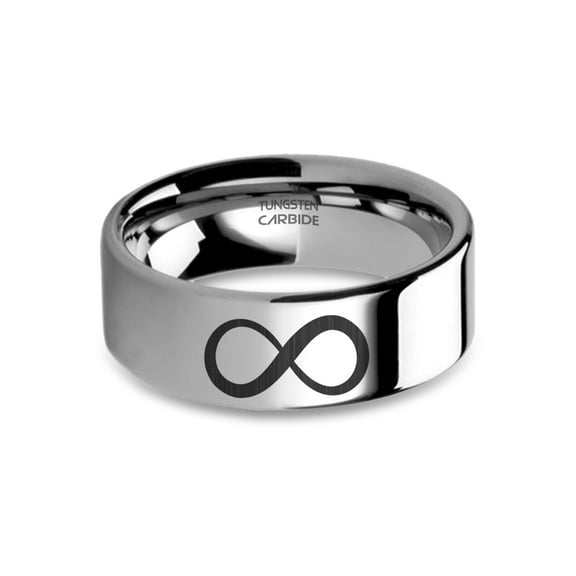 Infinity Forever Symbol Engraved Silver Tungsten Carbide Ring, 8mm, Size 6.5