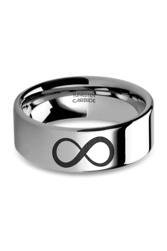 Infinity Forever Symbol Engraved Silver Tungsten Carbide Ring, 8mm, Size 9