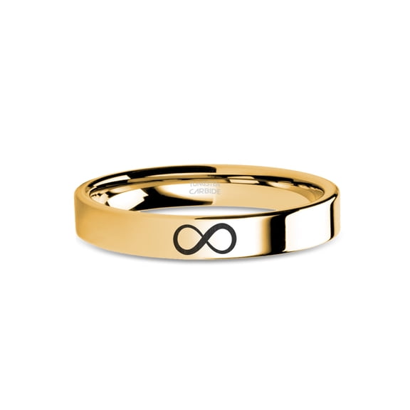 Infinity Forever Symbol Engraved Yellow Gold Tungsten Carbide Ring, 4mm, Size 6