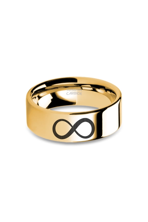 Infinity Forever Symbol Engraved Yellow Gold Tungsten Carbide Ring, 8mm, Size 9