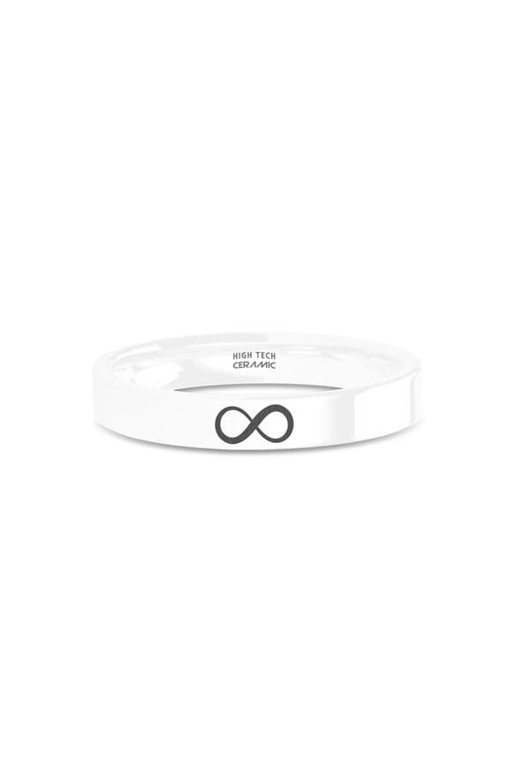 Infinity Forever Symbol Laser Engraved White Ceramic Wedding Band, 4mm, Size 7