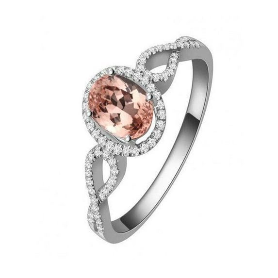 Infinity Halo Design Morganite And Diamond Moissanite Engagement Ring In 14K White Gold Morganite And Diamond Moissanite Engagement Ring, Promise Ring, Anniversary Ring