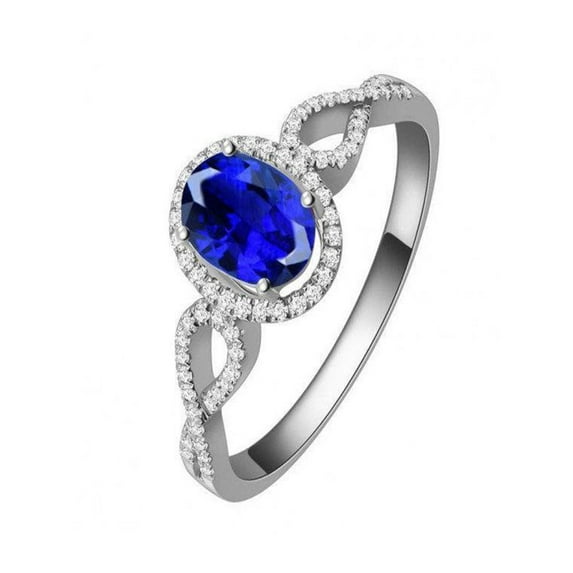 Infinity Halo Design Sapphire and Diamond Engagement Ring in 14k White Gold affordable Sapphire and diamond engagement ring