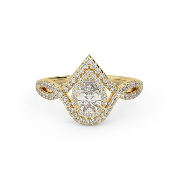 Infinity Halo Twisted Engagement Rings for Women, IGI Certified 0.80 Cttw Pear And Round Lab Grown Diamond Ring In 14k Solid Yellow Gold F-G, VS-SI Quality Ring Size-5