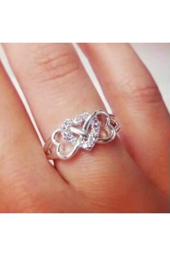 Infinity Heart 925 Silver Ring Cubic Zircon Anniversary Party Gift Sz 6-10