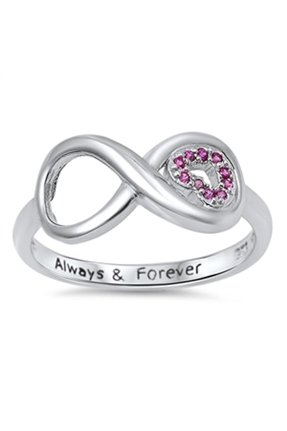 Infinity Heart Always & Forever Simulated Ruby Promise Ring Sterling Silver Red CZ Female Size 8