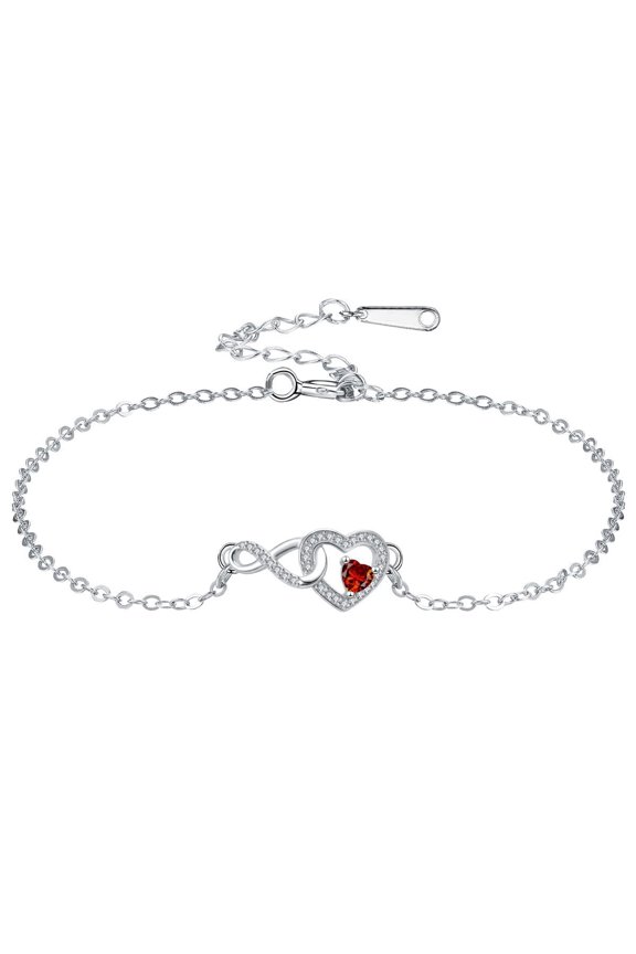Infinity Heart Birthstone Bracelet for Women, Sterling Silver Heart Infinity Birthstone Jewelry Gift for Mom Wife Girlfriend Daughter