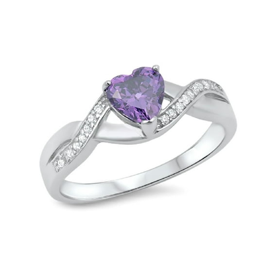 Infinity Heart Blend Simulated Amethyst Cubic Zirconia Ring Sterling Silver 925