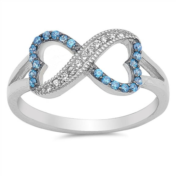 Infinity Heart Blue Simulated Sapphire Ring .925 Sterling Silver Band CZ Jewelry Female Size 9