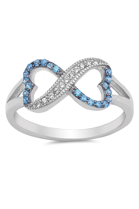Infinity Heart Blue Simulated Sapphire Ring .925 Sterling Silver Band CZ Jewelry Female Size 9