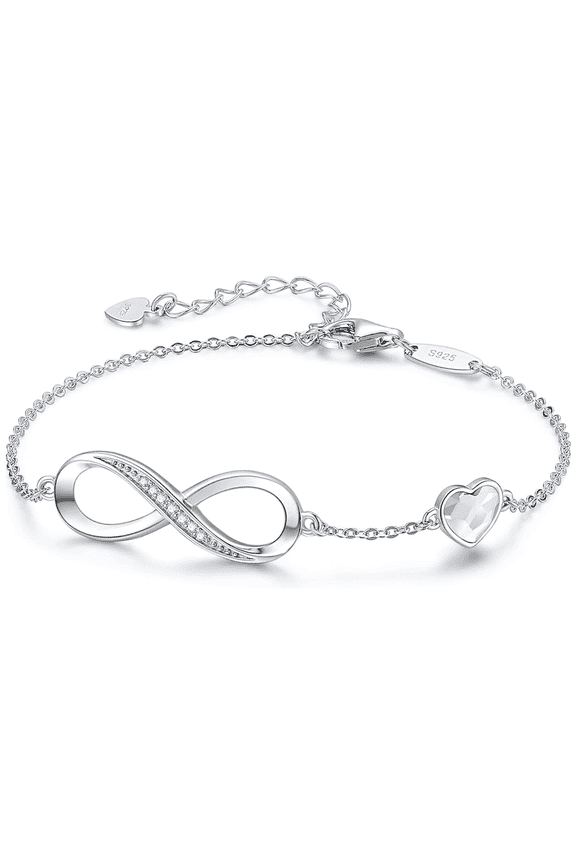 Infinity Heart Charm Link Stainless Steel Adjustable Bracelet Anniversary Jewelry Gifts for Women Girls