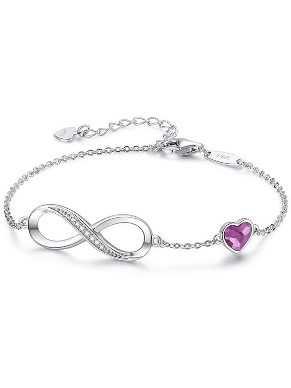 Infinity Heart Charm Link Stainless Steel Adjustable Bracelet Anniversary Jewelry Gifts for Women Girls