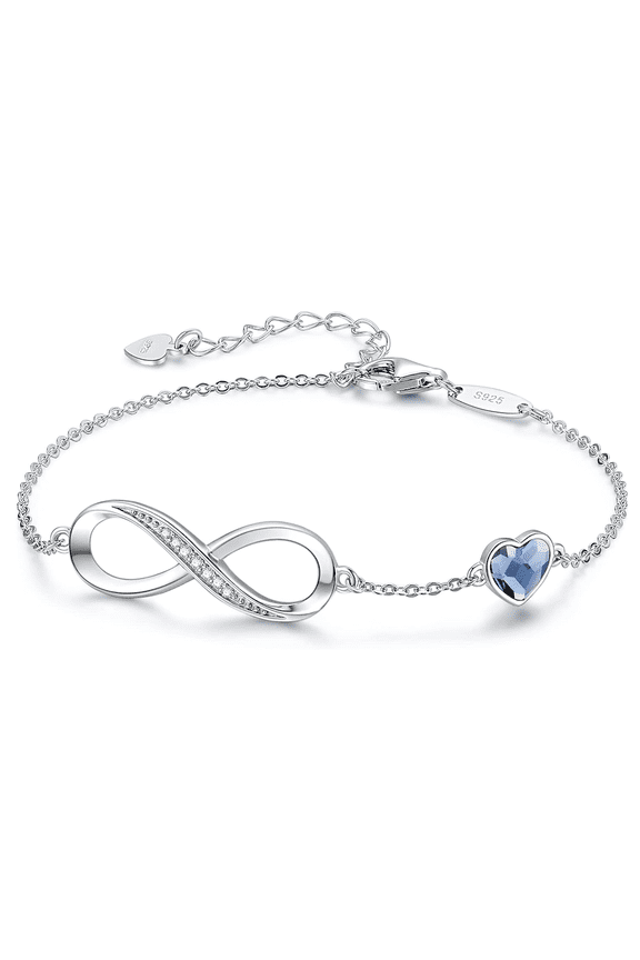 Infinity Heart Charm Link Stainless Steel Adjustable Bracelet Anniversary Jewelry Gifts for Women Girls