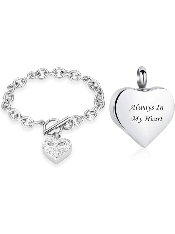 Infinity Heart Cremation Bracelet for Ashes - Stainless Steel Urn Bangles for Pet/Human Ashes - Memorial Keepsake Ash Jewelry