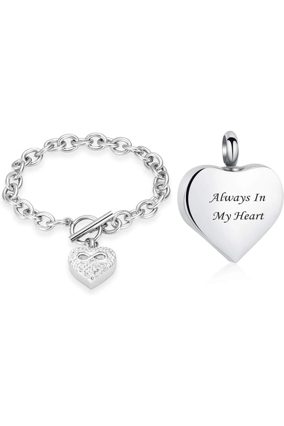 Infinity Heart Cremation Bracelet for Ashes - Stainless Steel Urn Bangles for Pet/Human Ashes - Memorial Keepsake Ash Jewelry