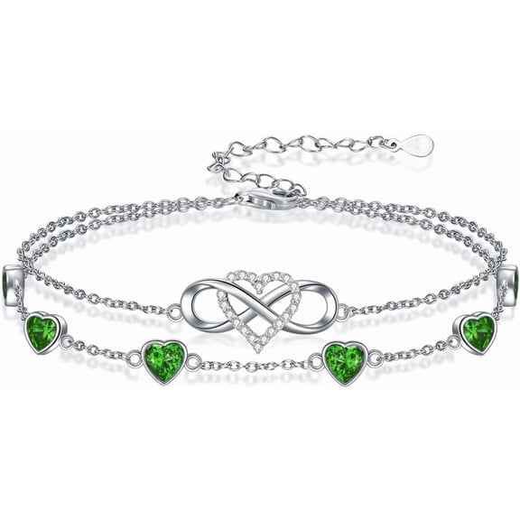 Infinity Heart May Birthstone Charm Link Bracelets for Women 925 Sterling Silver Adjustable Anniversary Birthday Gifts Mother's Day Jewelry Gift for Mom Women Wife Her Friends