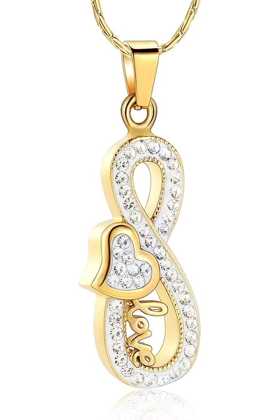 Infinity Heart Memorial Pendant Urn Necklace Ashes Holder Inlay Crystal Keepsake for Loved One