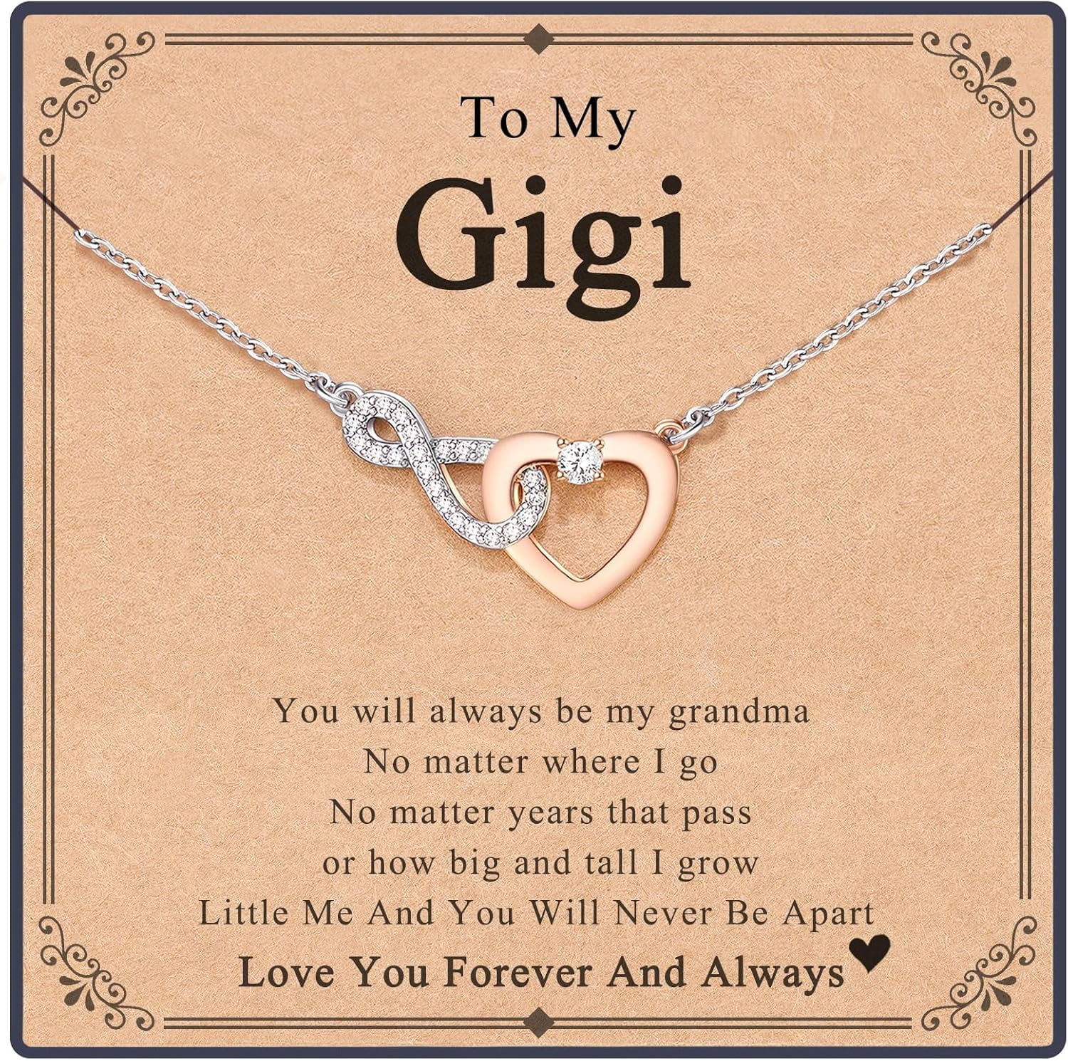 RareLove Infinity Heart Necklace For Granddaughter - 925 Sterling Silver, Adjustable Chain, Gift Box With Photo Frame