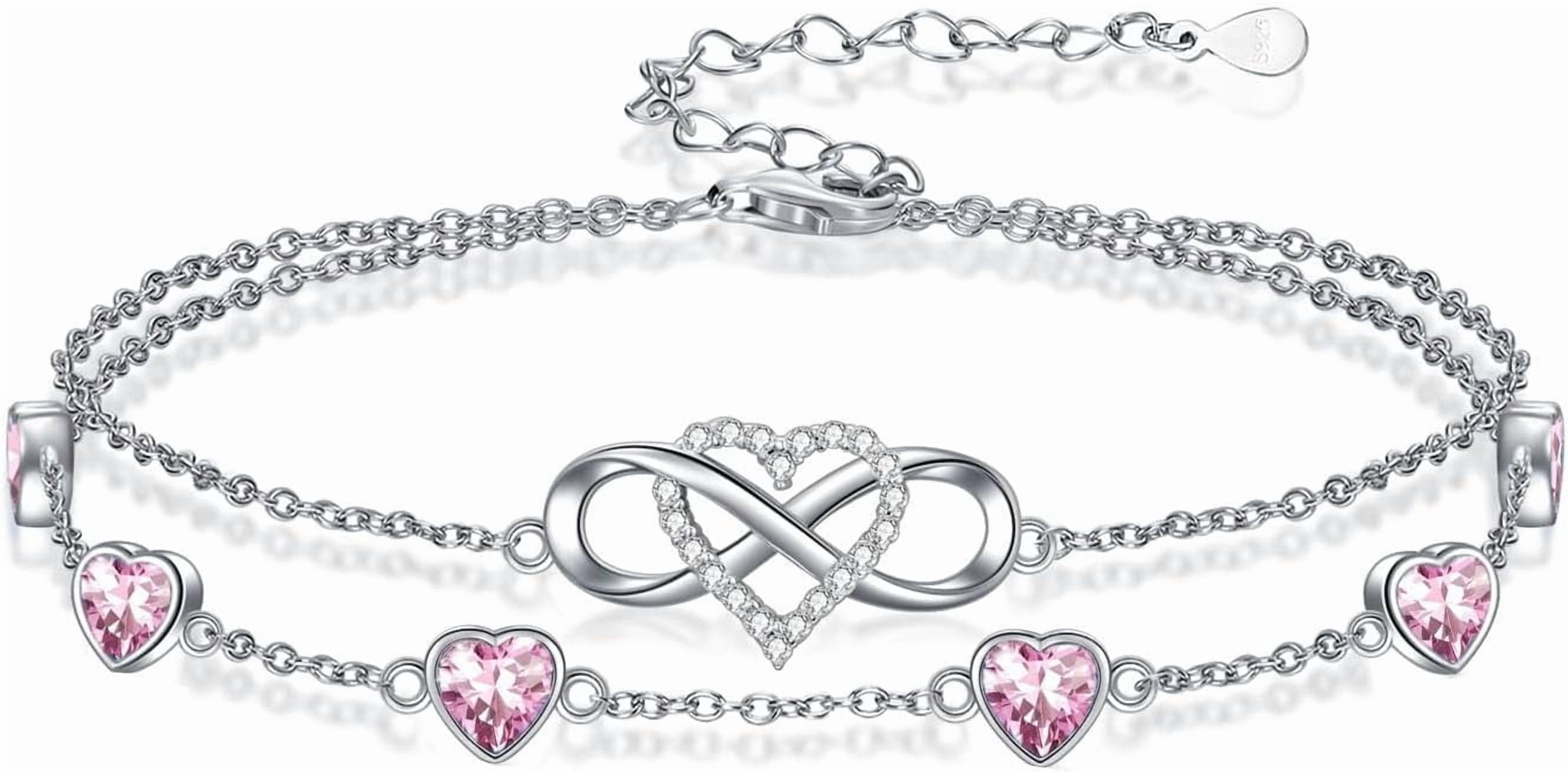 Infinity Heart October Birthstone Charm Link Anklets for Women 925 Sterling Silver Adjustable Anniversary Birthday Gifts Mother's Day Jewelry Gift for Mom Women Wife Her Friends