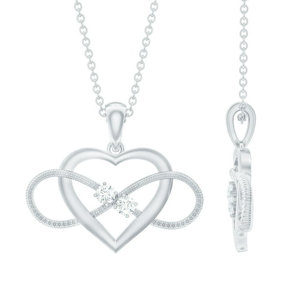 Rosec Jewels Natural Diamond Heart and Infinity Necklace for Women - with Chain - HI-SI Quality - Ready to Gift for Valentines, 18K White Gold