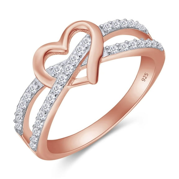 Infinity Heart Promise Ring Round Lab Created Moissanite Diamond Split Shank Jewelry for Women in 14K Rose Gold Over Sterling Silver Gift For Her Jewelry Ring Size-11