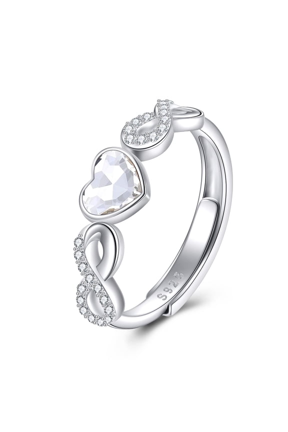 Infinity Heart Ring 925 Sterling Silver Adjustable Opening Rings for Women Crystal Jewelry