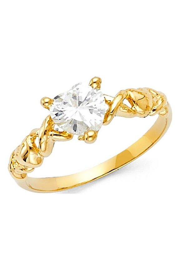 Infinity Heart Ring CZ Solid 14k Yellow Gold Band Love Twisted Style Promise Ring Polished Fancy, Size 7