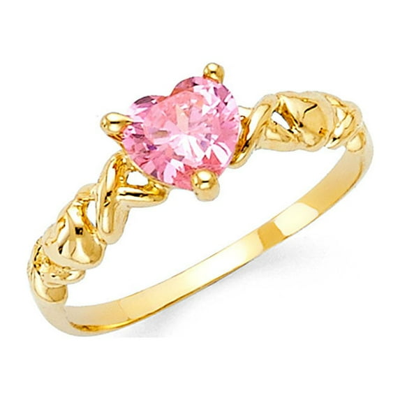 Infinity Heart Ring Solid 14k Yellow Gold Band Pink CZ Love Twisted Style Promise Ring Fancy, Size 8