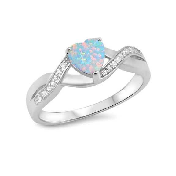 Infinity Heart Simulated White Opal Cubic Zirconia Ring Sterling Silver 925